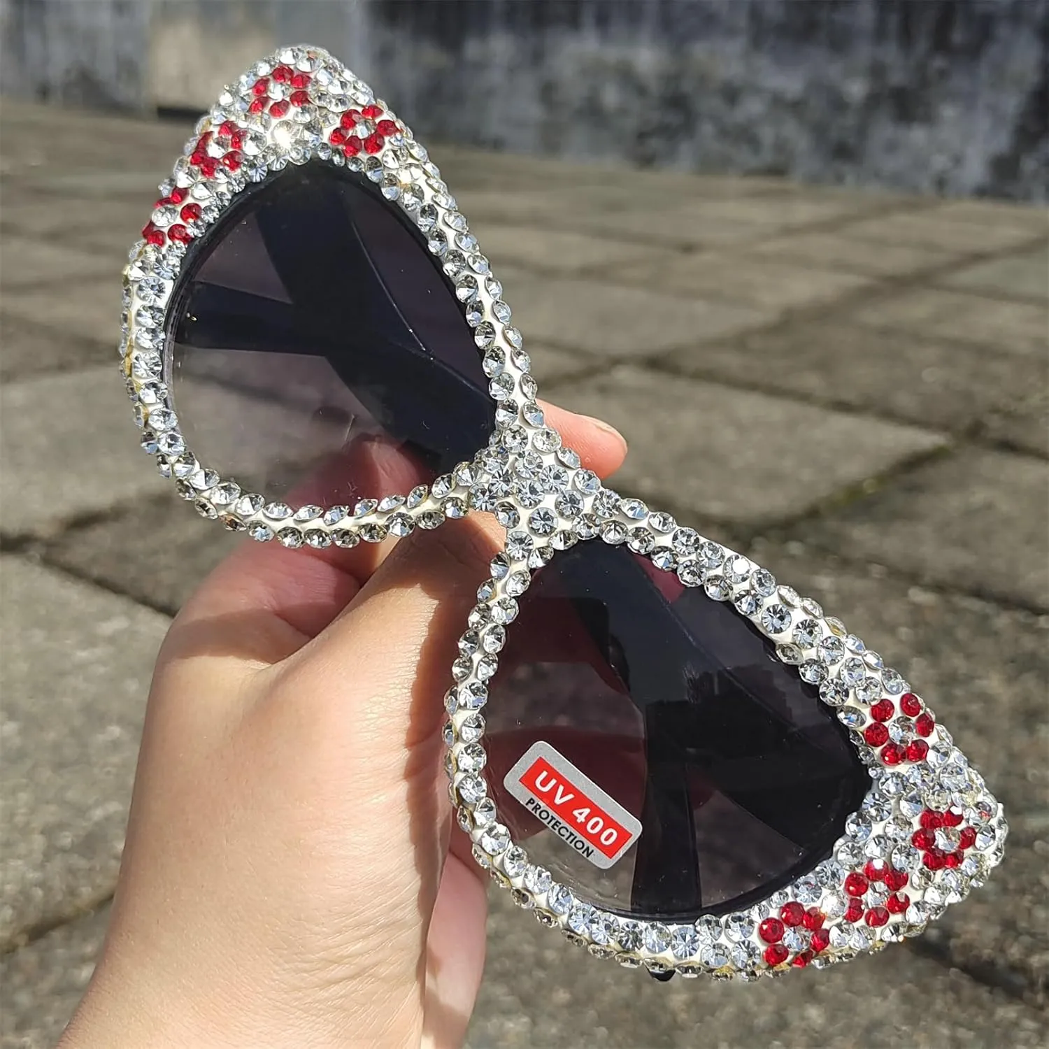 willochra Oversized Diamond Sunglasses Women Rhinestone Cat Eye Sunglasses Vintage Men bling party sunglasses Eyewear