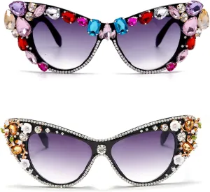 willochra Oversized Diamond Sunglasses Women Rhinestone Cat Eye Sunglasses Vintage Men bling party sunglasses Eyewear
