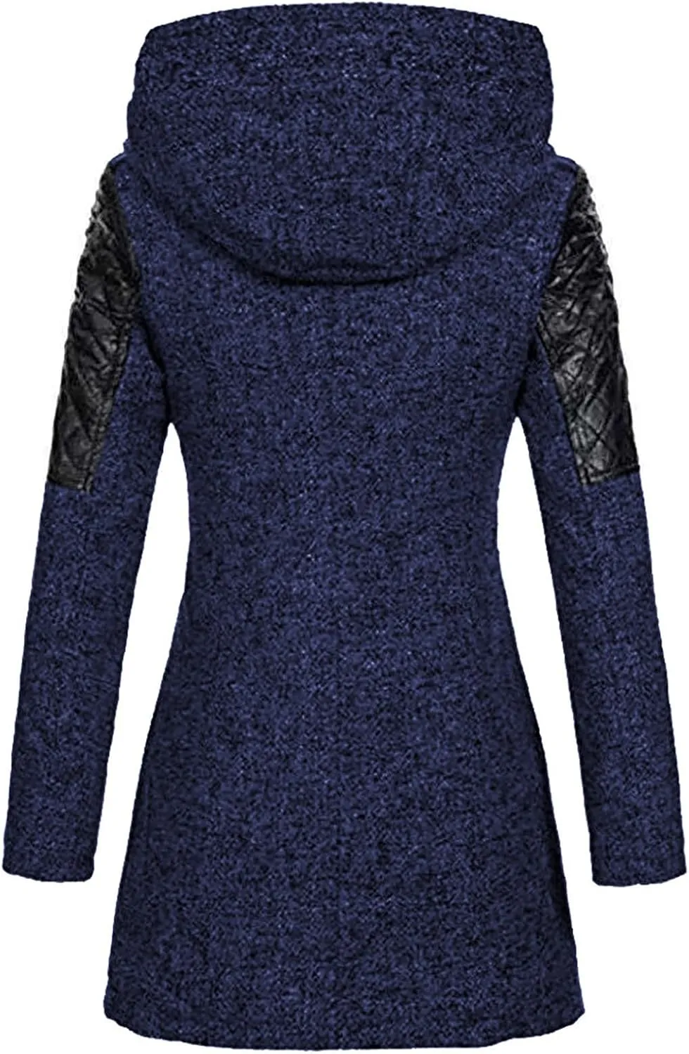 Winter Jackets for Women Wool Blend Patchwork Pea Coats Long Sleeve Zip Up Hooded Fleece Warm Overcoat with Pockets