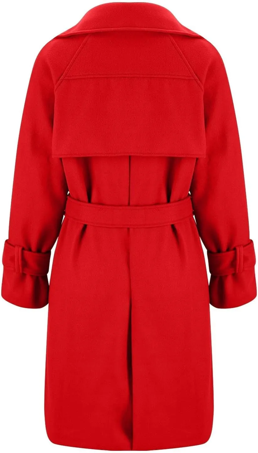 Winter Pea Coats for Women Double Breasted Wool Blend Trench Coats Casual Notched Lapel Mid Long Overcoats With Belt
