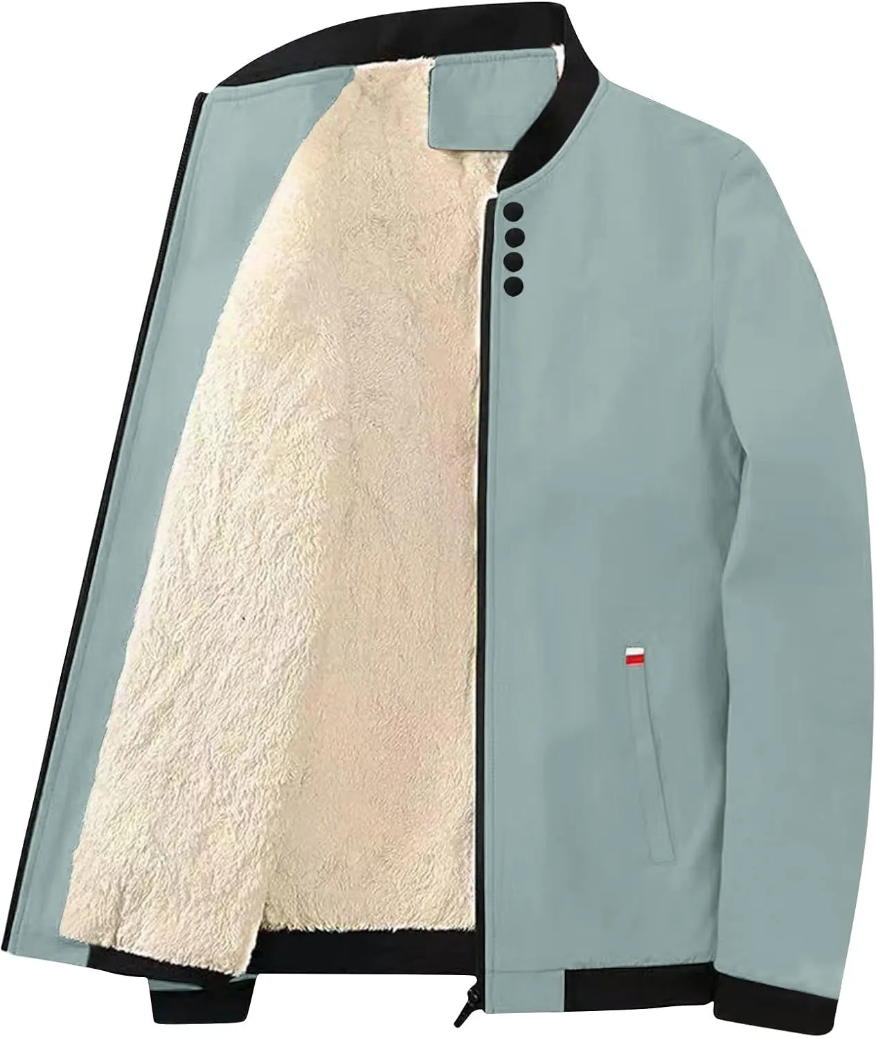 Winter Thermal Jackets For Men Long Sleeve Zip Fleece Lined Casual Jacket Sherpa Windproof Bomber Jackets With Pocket