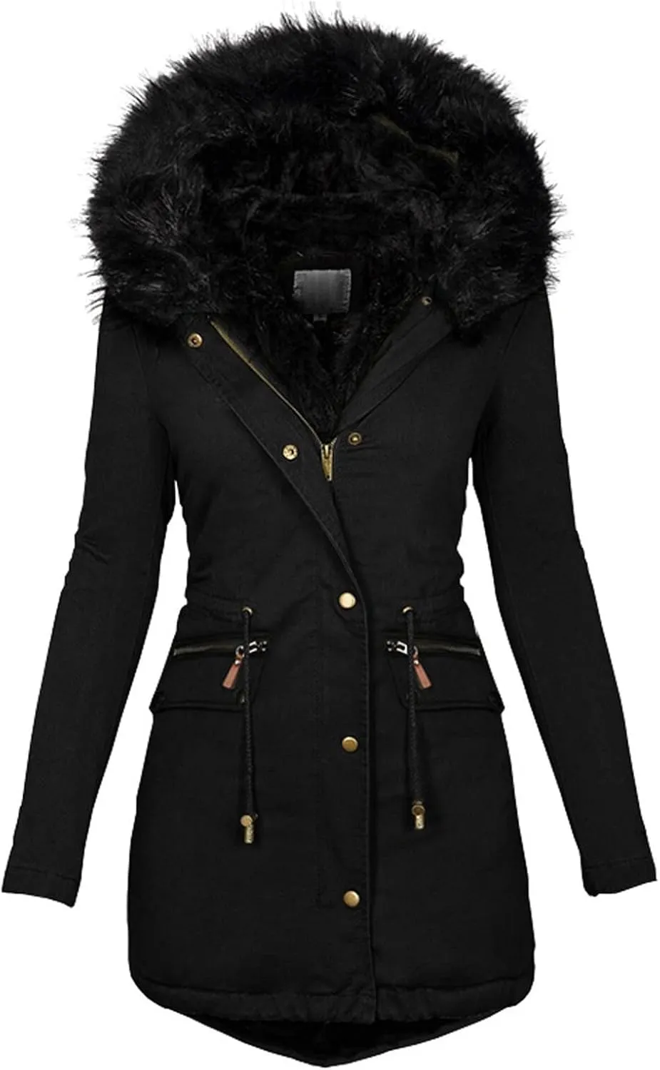 with Faux-fur Hood & Collar Wool Jacket with Long Sleeves for Autumn and Casual Quilted Hooded Lightweight Jackets