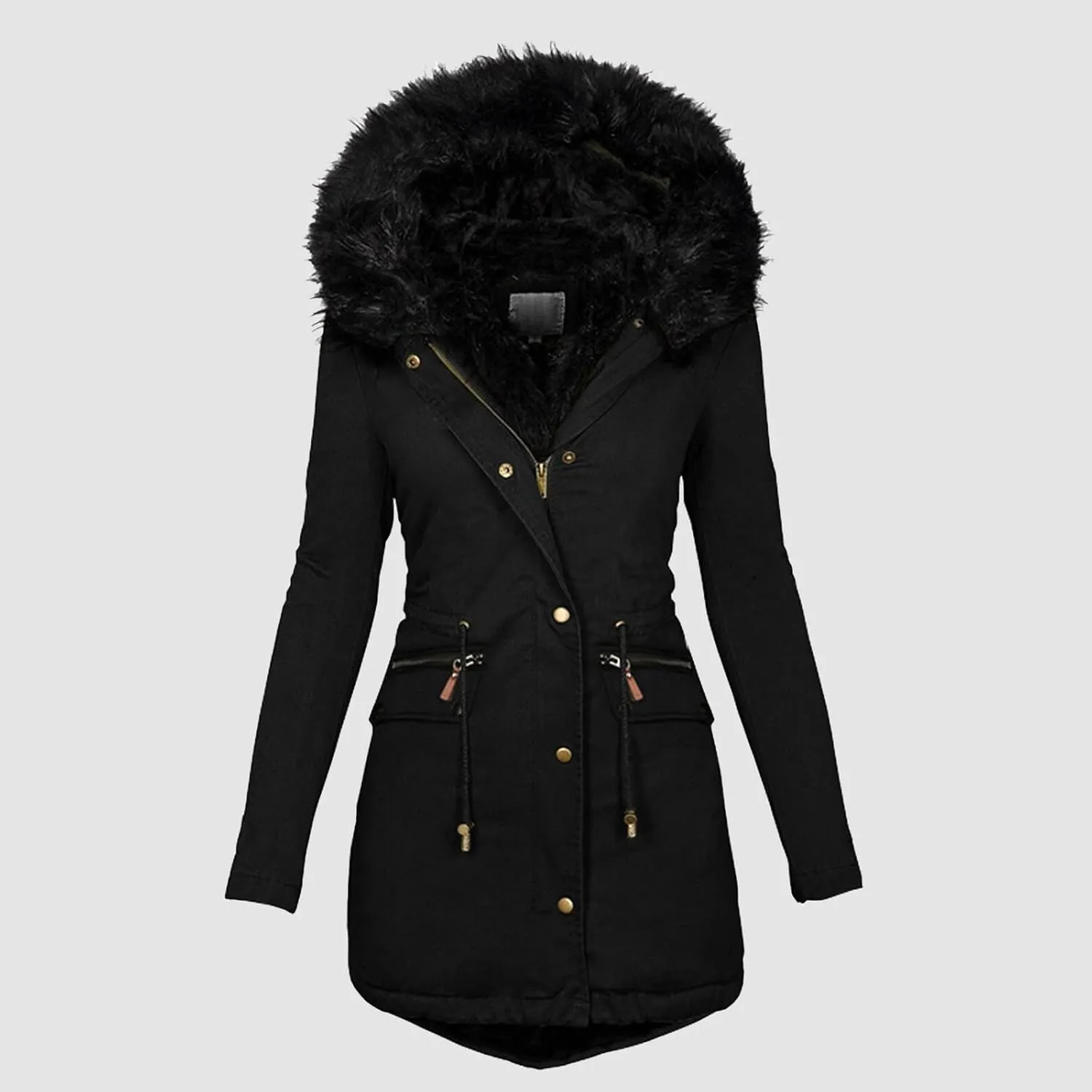 with Faux-fur Hood & Collar Wool Jacket with Long Sleeves for Autumn and Casual Quilted Hooded Lightweight Jackets