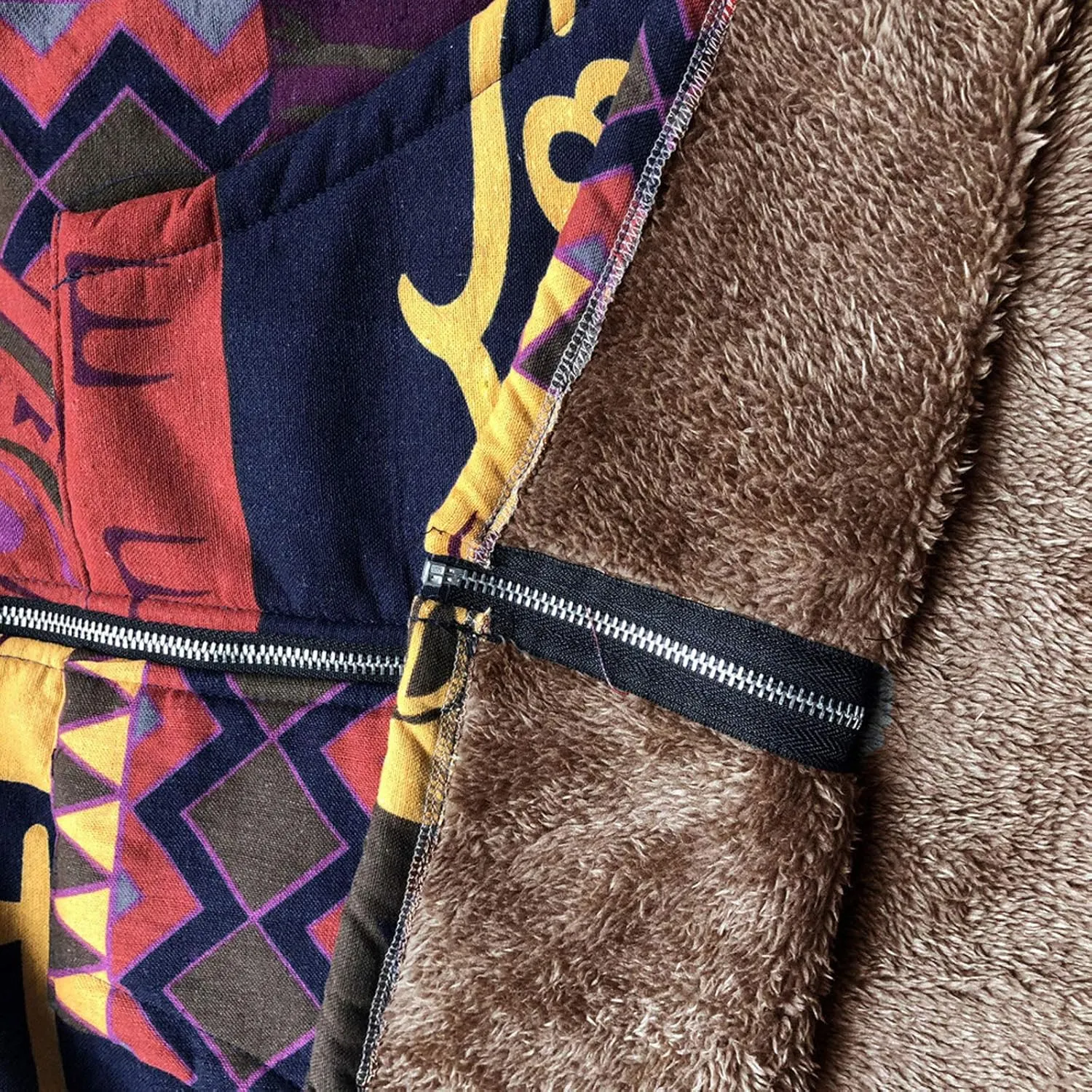 Wkishenl Women Winter Patchwork Jacket Aztec Ethnic Graphic Sherpa Lined Coat Plus Sized Button Up/Zipper Hood Warm Coat