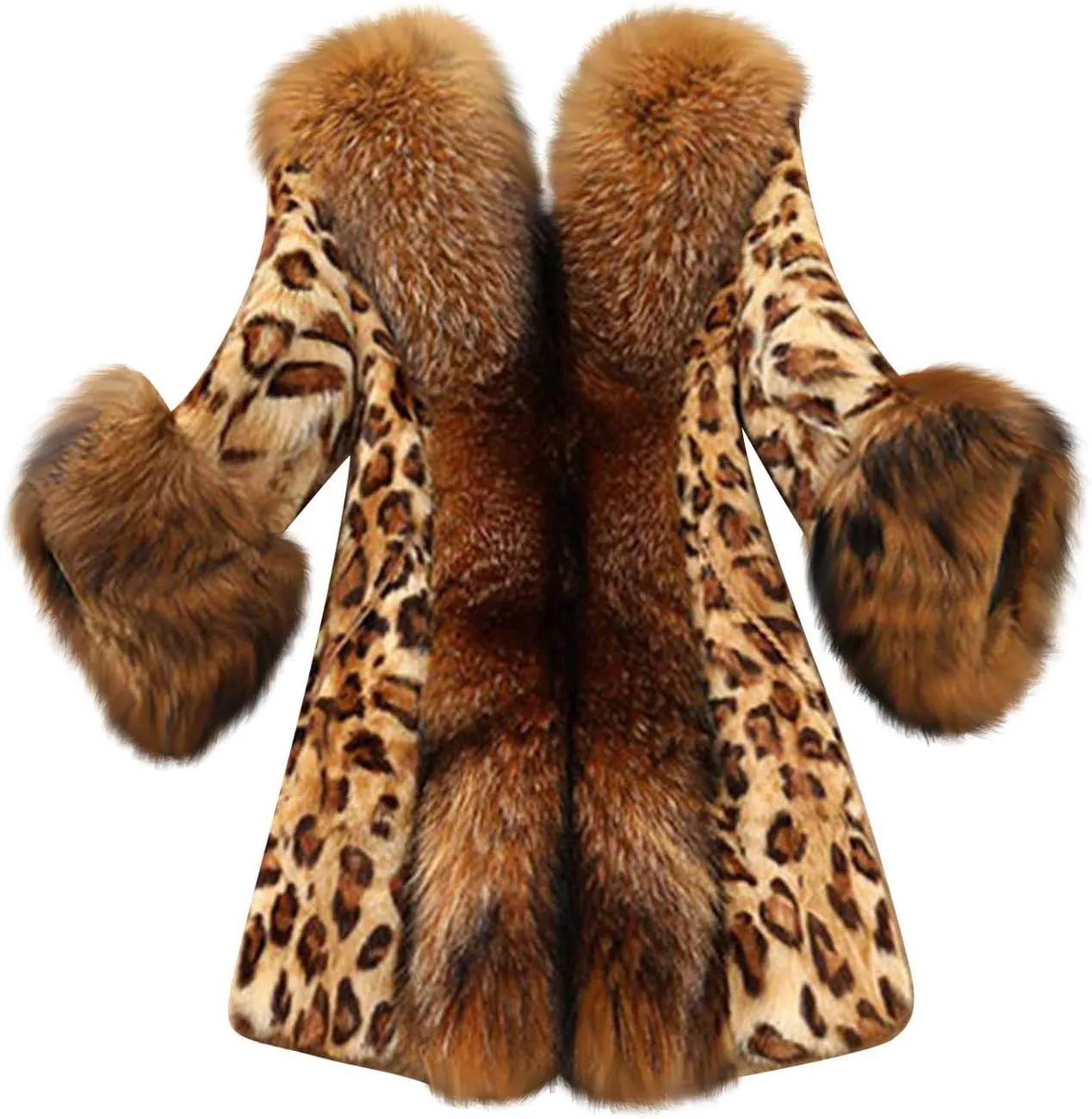Wkishenl Women's Winter Coat Fashion Leopard Furry Jacket with Faux Fur Collar Elegant Button Up Long Sleeve Warm Outerwear