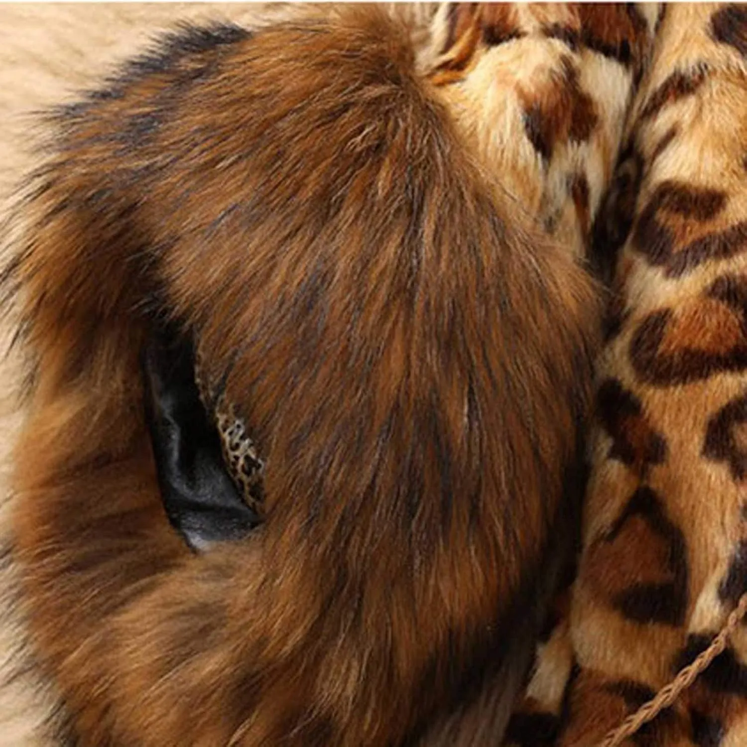 Wkishenl Women's Winter Coat Fashion Leopard Furry Jacket with Faux Fur Collar Elegant Button Up Long Sleeve Warm Outerwear