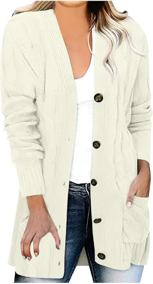 Women Cable Knit Long Cardigan Oversized Long Sleeve Chunky Cardigans Button Up Sweaters Fall Winter 2025 Outerwear
