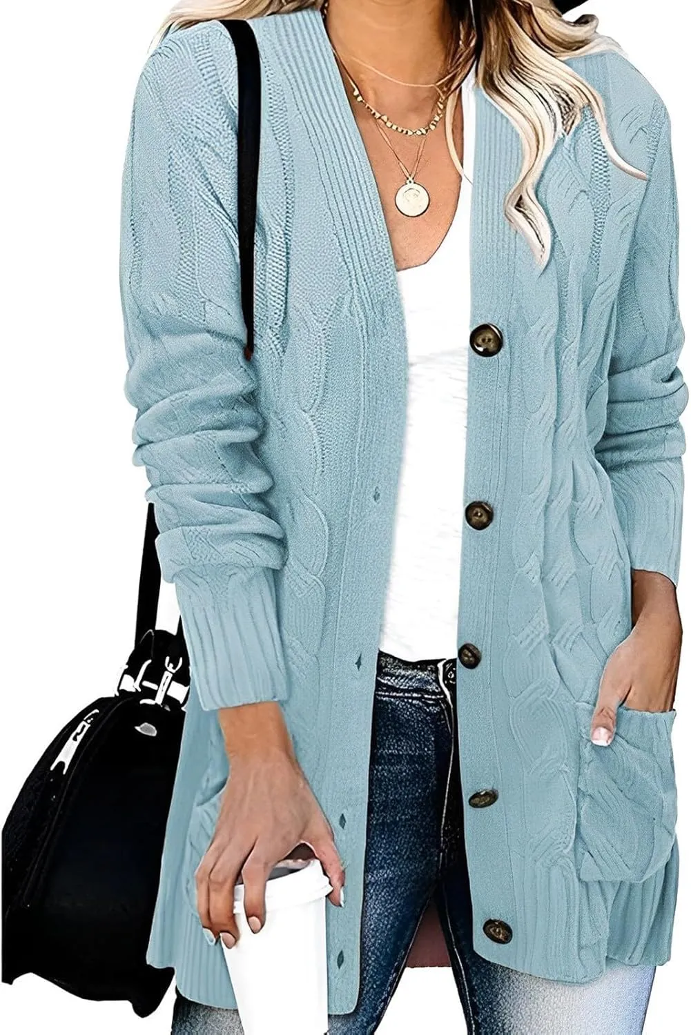 Women Cable Knit Long Cardigan Oversized Long Sleeve Chunky Cardigans Button Up Sweaters Fall Winter 2025 Outerwear