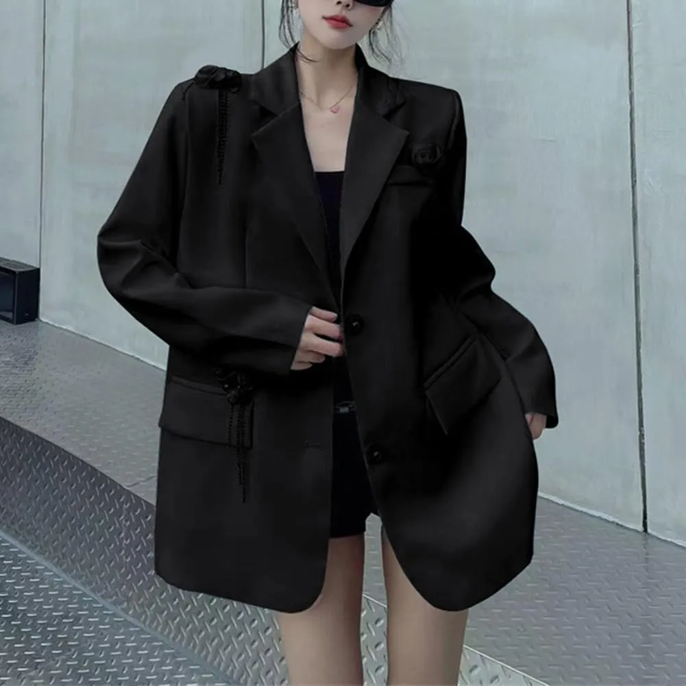 Women Casual Elegant Oversized Lapel Blazers Button Down Solid Work Jacket Blazer