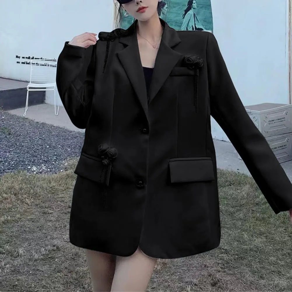 Women Casual Elegant Oversized Lapel Blazers Button Down Solid Work Jacket Blazer