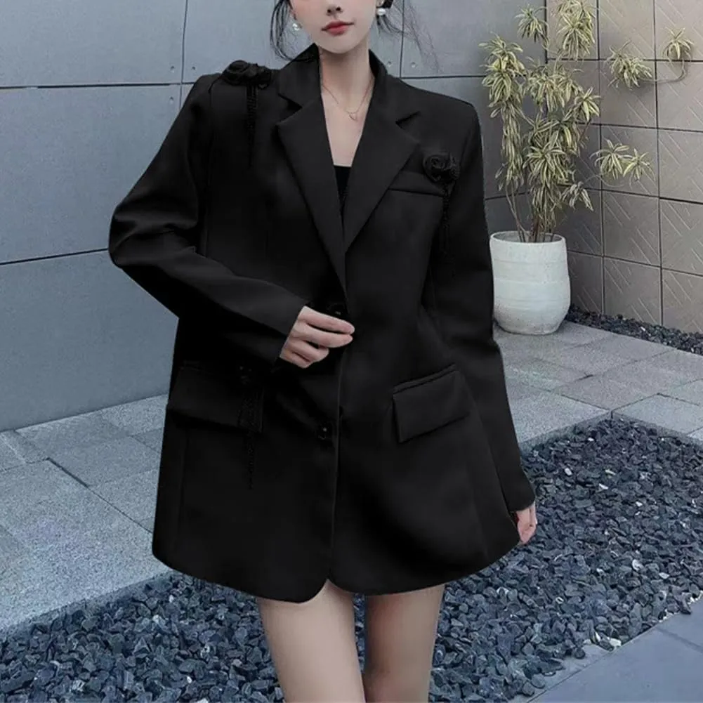 Women Casual Elegant Oversized Lapel Blazers Button Down Solid Work Jacket Blazer