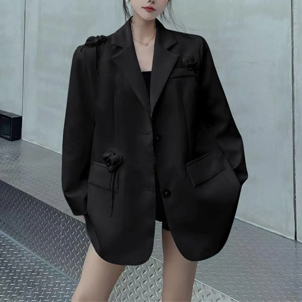 Women Casual Elegant Oversized Lapel Blazers Button Down Solid Work Jacket Blazer