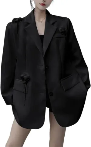 Women Casual Elegant Oversized Lapel Blazers Button Down Solid Work Jacket Blazer