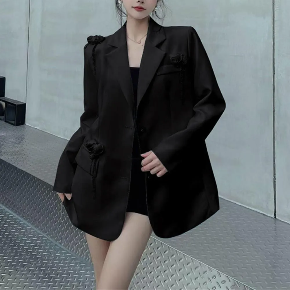 Women Casual Elegant Oversized Lapel Blazers Button Down Solid Work Jacket Blazer