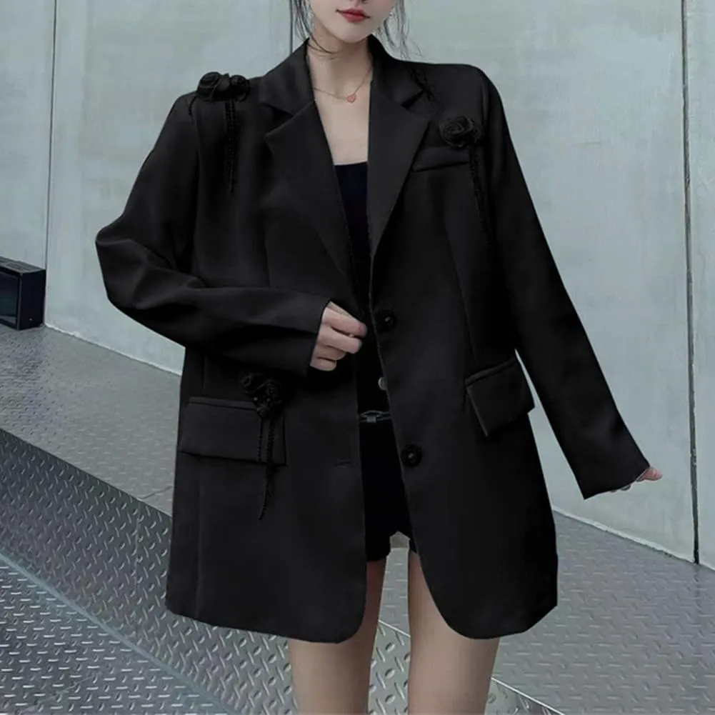 Women Casual Elegant Oversized Lapel Blazers Button Down Solid Work Jacket Blazer