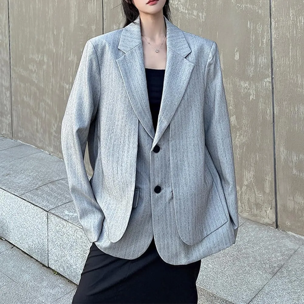 Women Casual Oversized Lapel Blazers Fake 2 Pieces Business Blazer Jacket