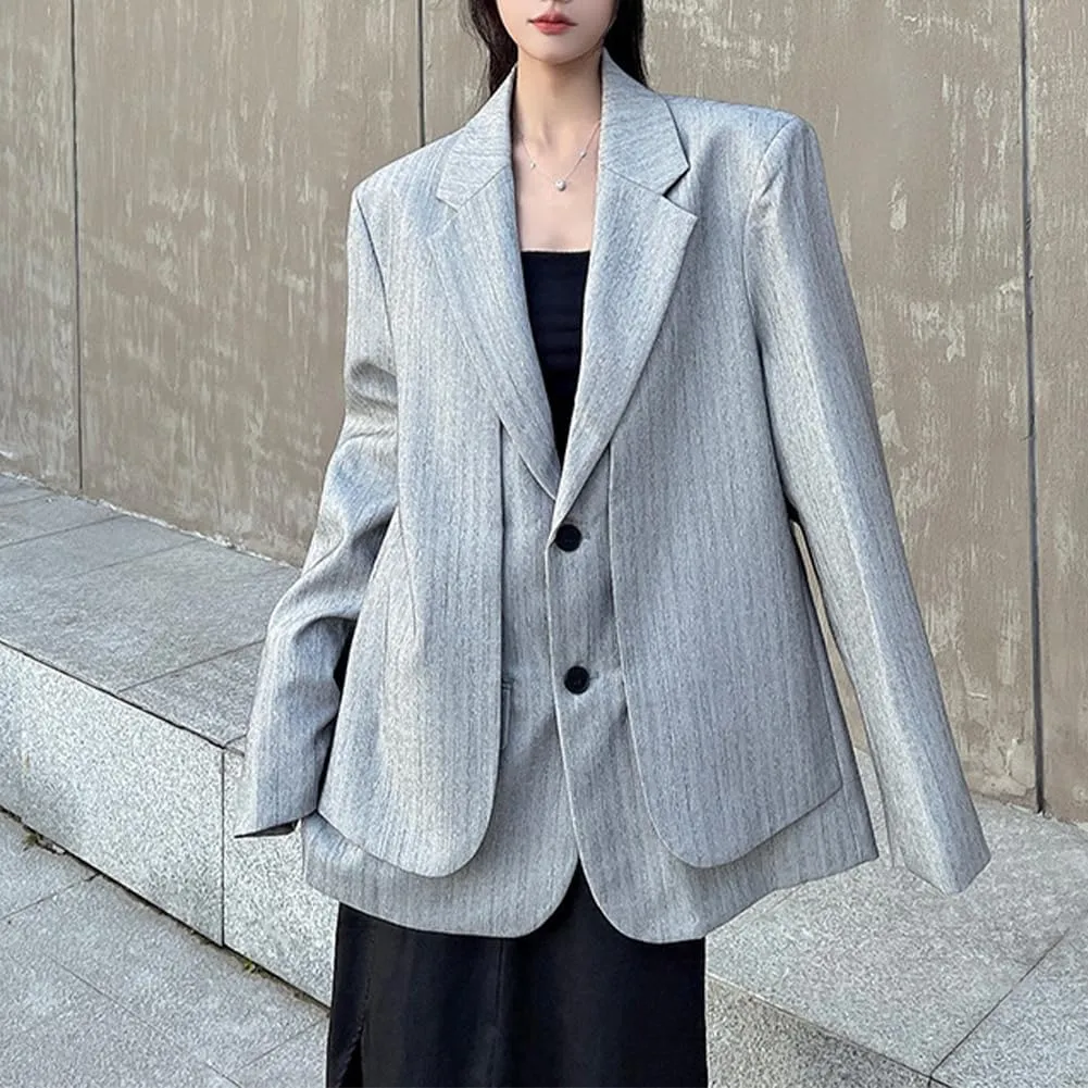 Women Casual Oversized Lapel Blazers Fake 2 Pieces Business Blazer Jacket