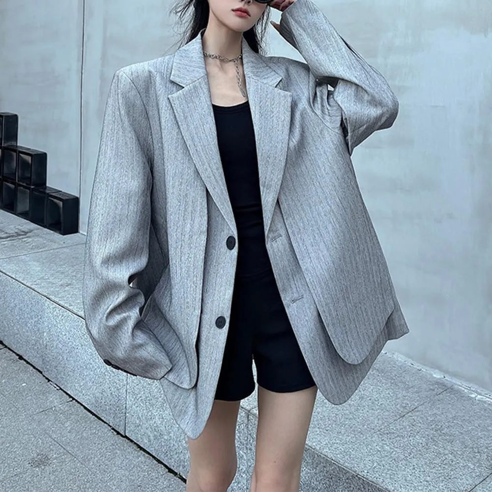 Women Casual Oversized Lapel Blazers Fake 2 Pieces Business Blazer Jacket
