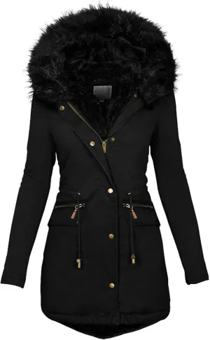 Women Down Puffer Jacket with Hood Trendy Winter Fashion Lined Hooded Snow Coat Jacket Outwear Long Jackets for