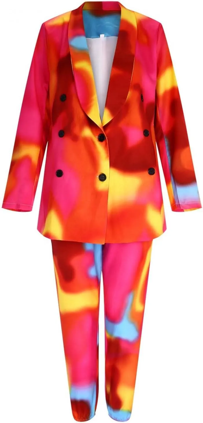 Women Fashion Two-Piece Suit Casual Sexy Leopard Multicolor Printed Suit and Womens Flannel Jackets and Coats