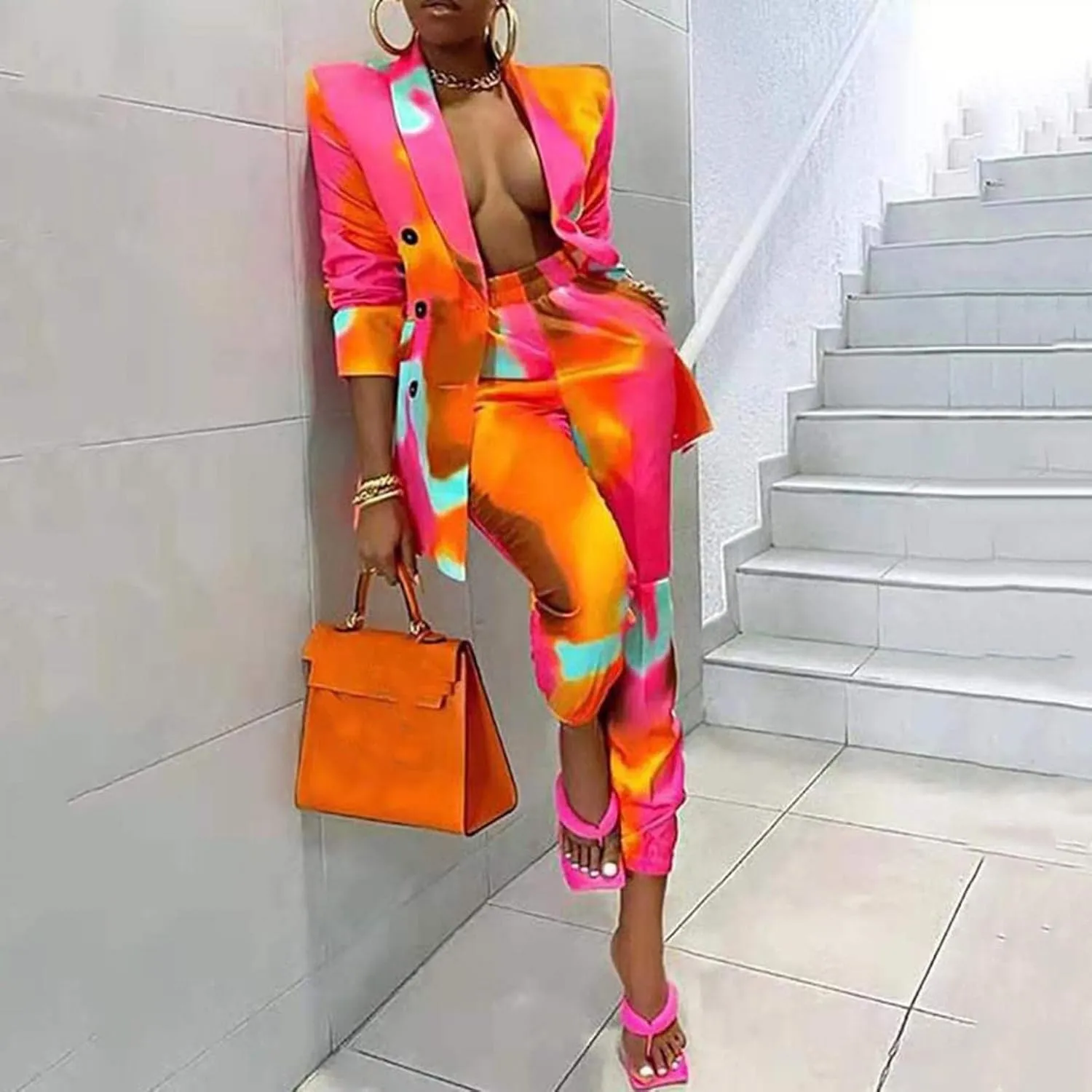 Women Fashion Two-Piece Suit Casual Sexy Leopard Multicolor Printed Suit and Womens Flannel Jackets and Coats