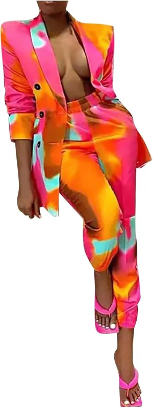 Women Fashion Two-Piece Suit Casual Sexy Leopard Multicolor Printed Suit and Womens Flannel Jackets and Coats