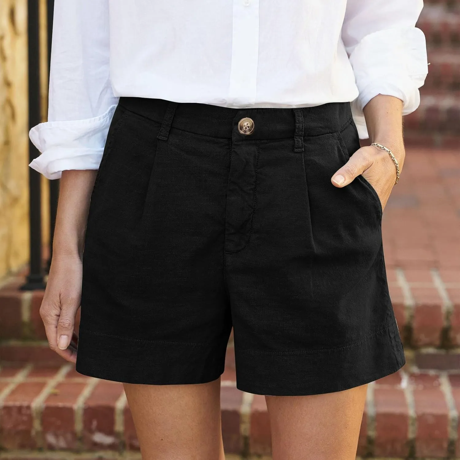 Women Linen Shorts Summer Wide Leg High Waisted Loose Lounge Shorts Dressy Office Chino Shorts Flowy Beach Short