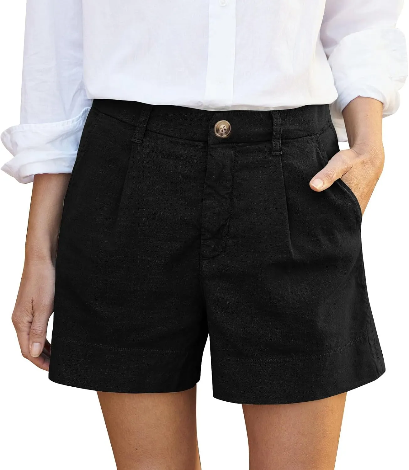 Women Linen Shorts Summer Wide Leg High Waisted Loose Lounge Shorts Dressy Office Chino Shorts Flowy Beach Short