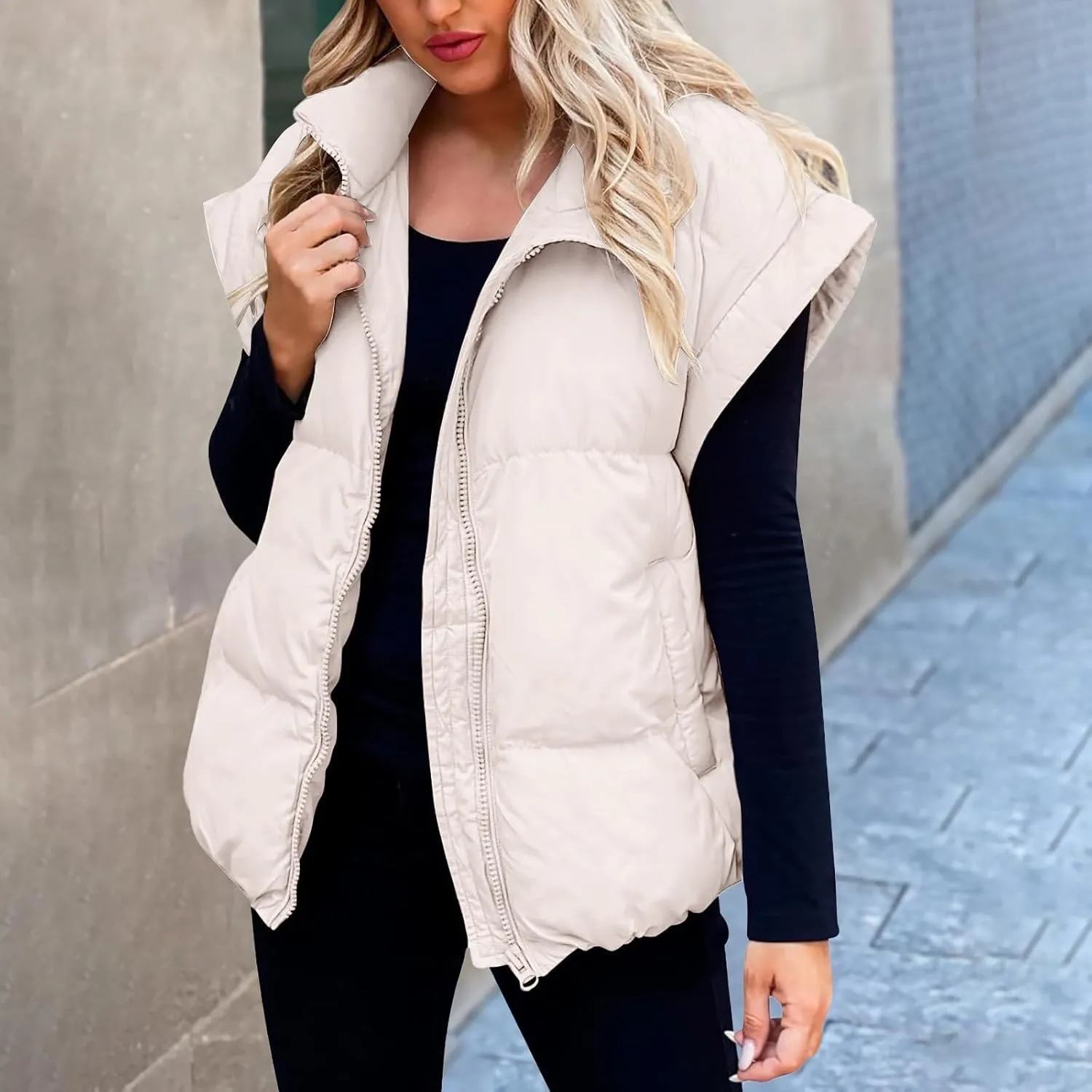 Women Long Vest One Morality Warm V Neck Thin Down Vest Inside Cotton Sleeveless Puffy Jacket Long Vest Womens Fall