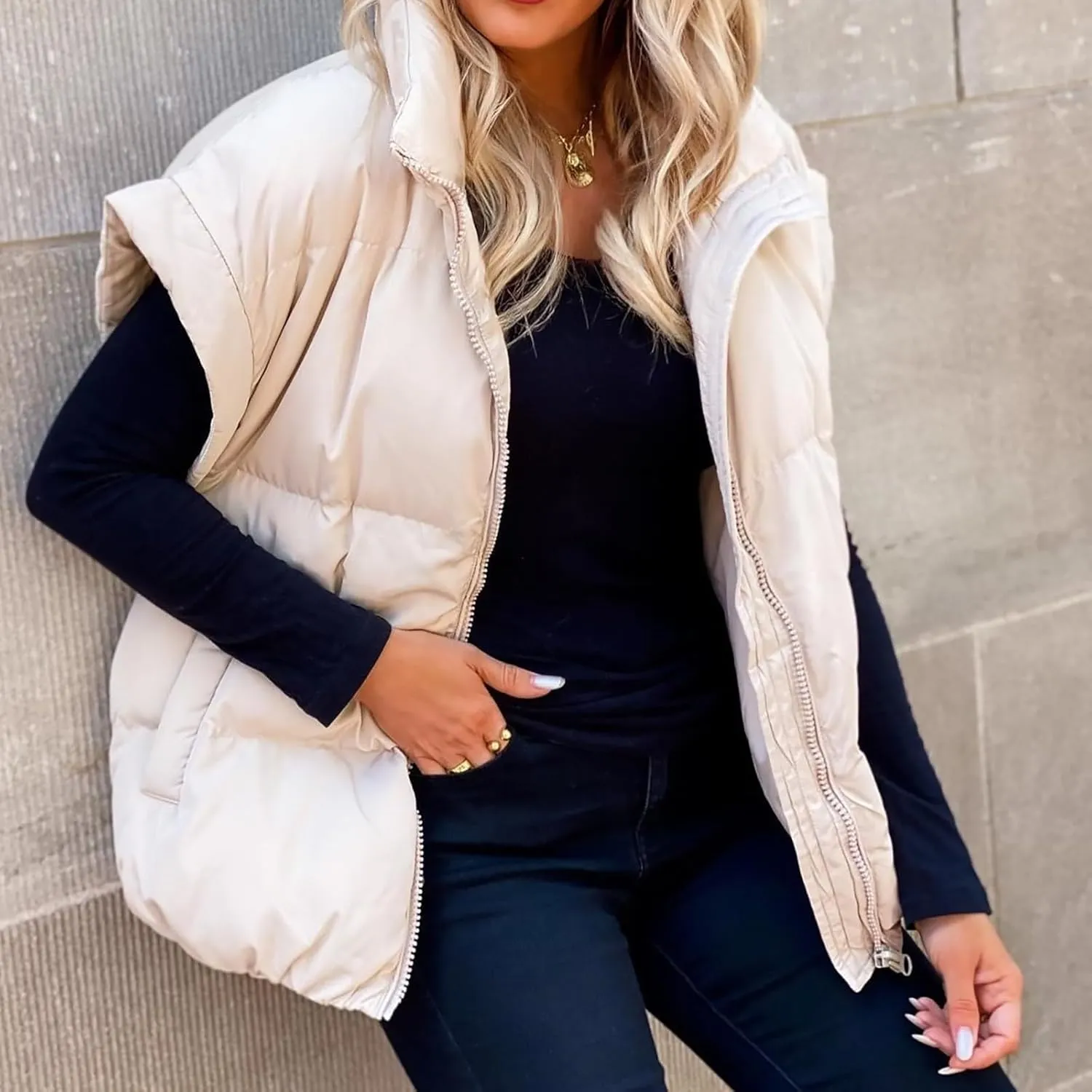 Women Long Vest One Morality Warm V Neck Thin Down Vest Inside Cotton Sleeveless Puffy Jacket Long Vest Womens Fall