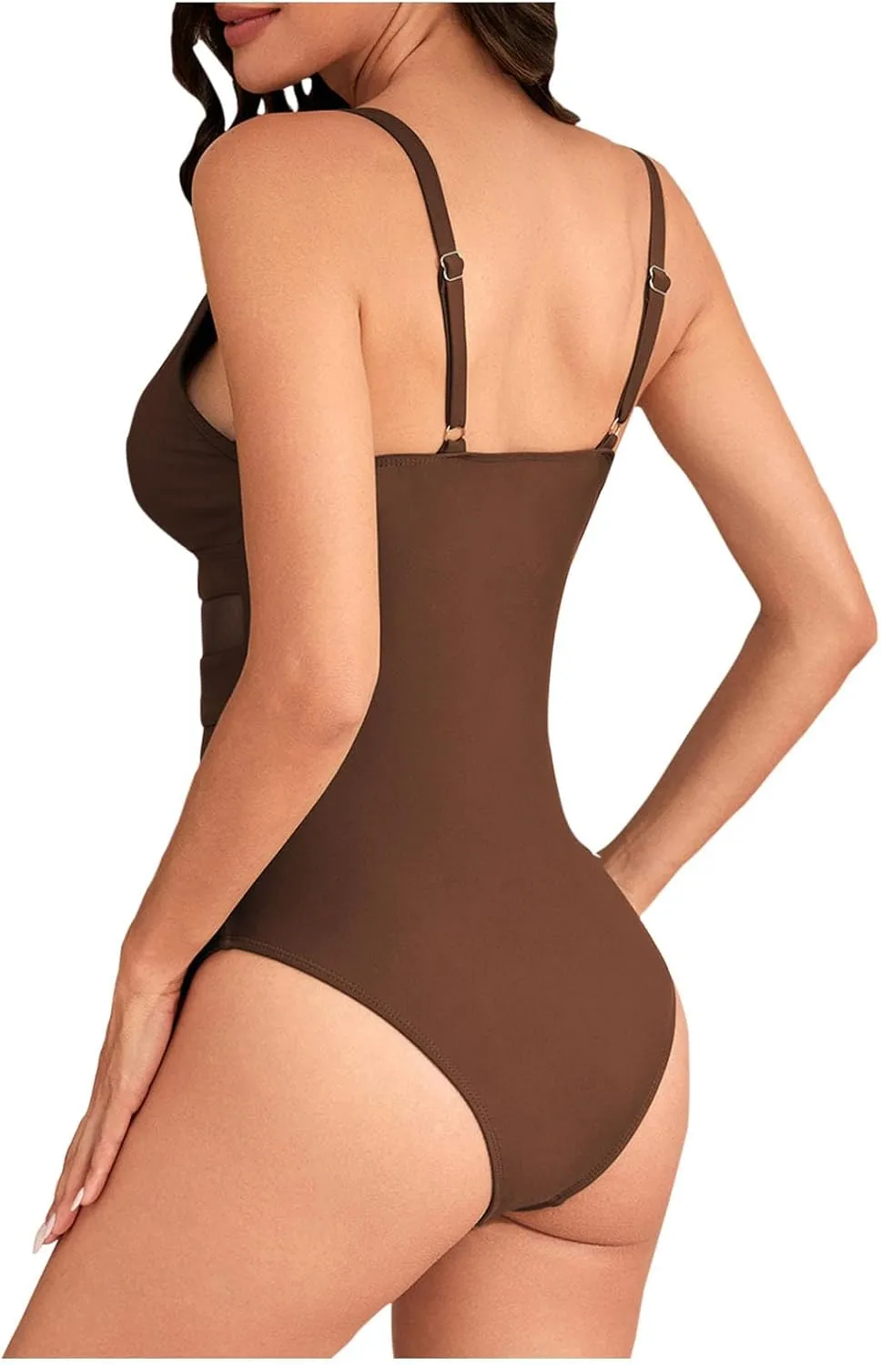 Women Mesh Backless Sexy One Piece Swimsuit Deep V Bodycon Slimming Swimwear Tummy Control Cheeky Bathing Suits