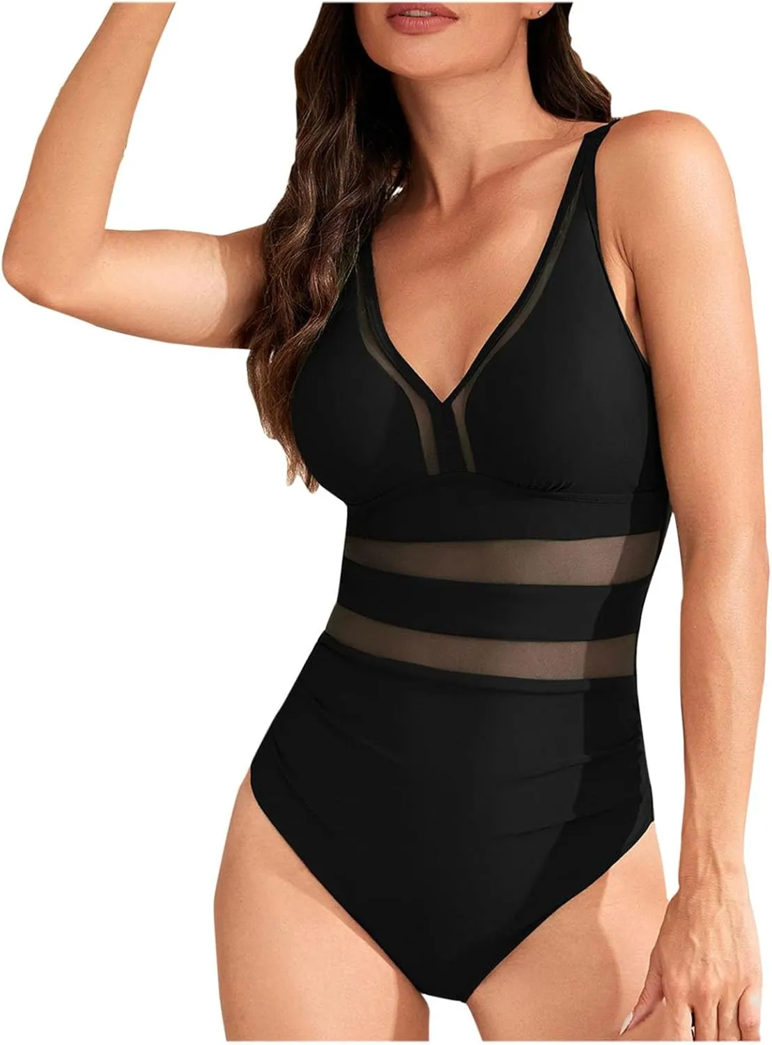 Women Mesh Backless Sexy One Piece Swimsuit Deep V Bodycon Slimming Swimwear Tummy Control Cheeky Bathing Suits