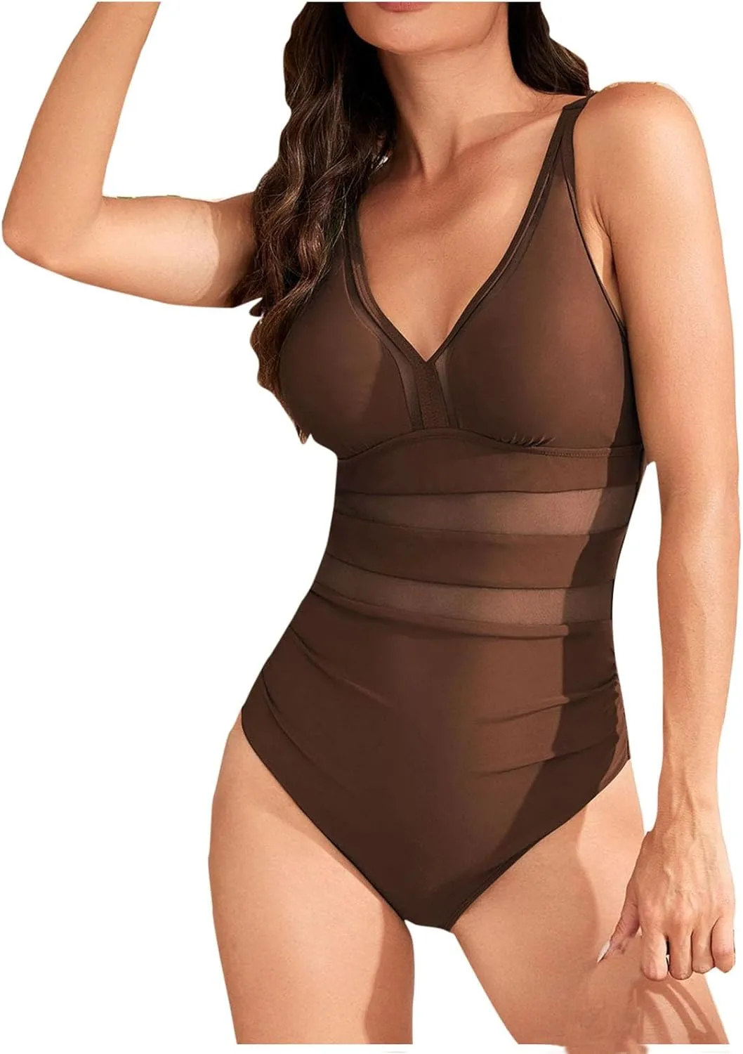 Women Mesh Backless Sexy One Piece Swimsuit Deep V Bodycon Slimming Swimwear Tummy Control Cheeky Bathing Suits