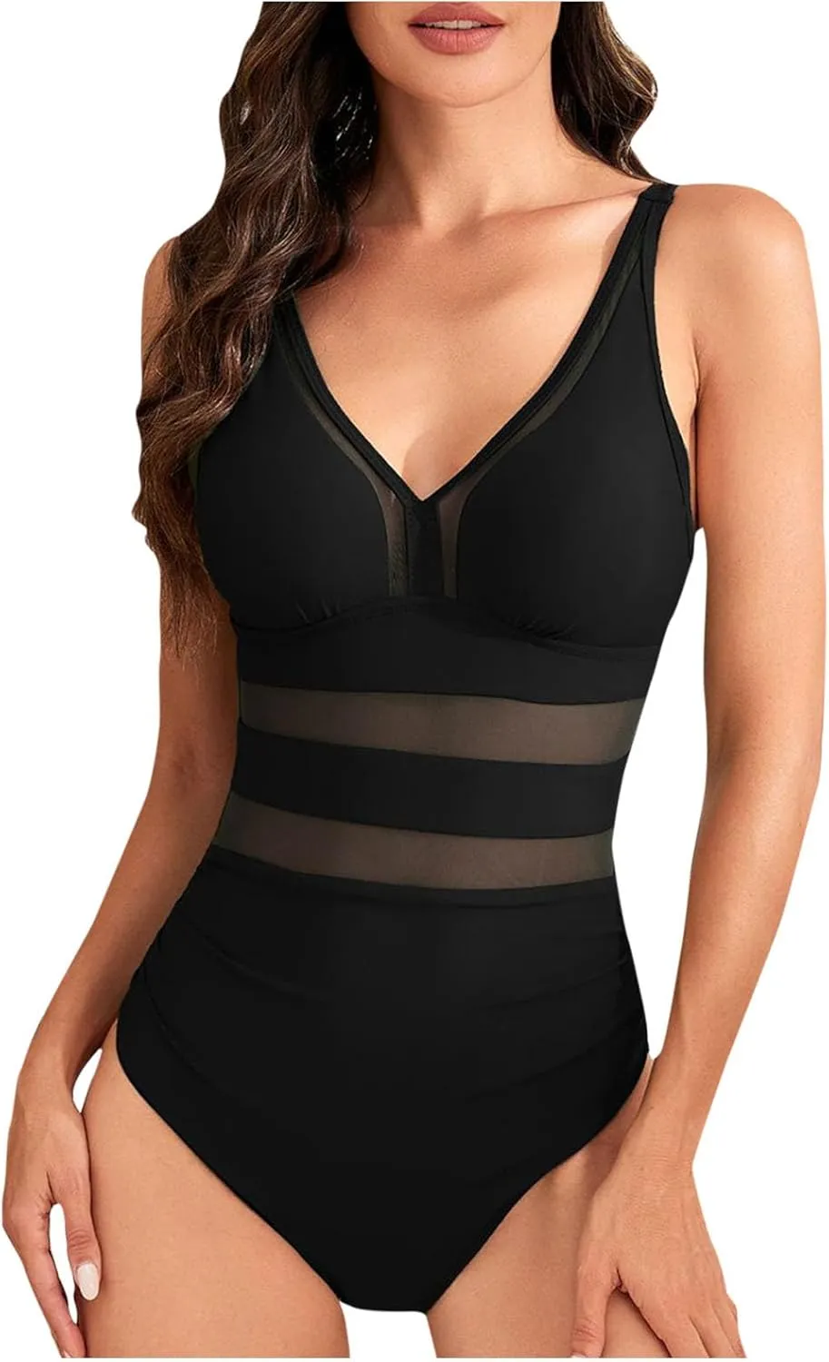 Women Mesh Backless Sexy One Piece Swimsuit Deep V Bodycon Slimming Swimwear Tummy Control Cheeky Bathing Suits
