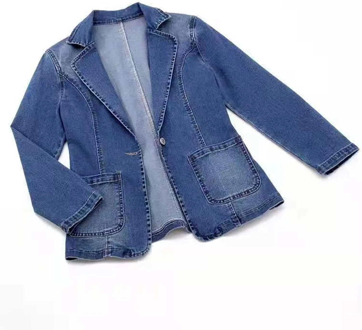 Women Oversized Denim Jacket Casual Long Boyfriend Distressed Fall Button Down Stretch Fitted Long Sleeve Jean Jacket