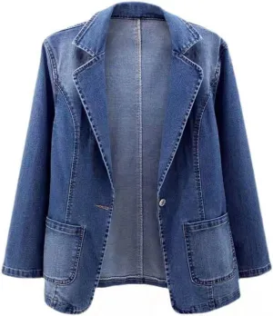 Women Oversized Denim Jacket Casual Long Boyfriend Distressed Fall Button Down Stretch Fitted Long Sleeve Jean Jacket