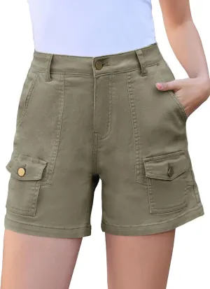 Women Stretchy Cargo Shorts High Waisted Jean Shorts for Women 5 Inch Inseam Summer Denim Shorts Jorts