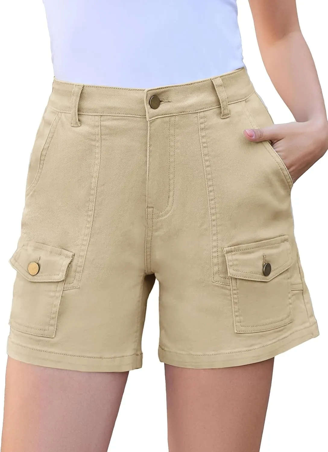 Women Stretchy Cargo Shorts High Waisted Jean Shorts for Women 5 Inch Inseam Summer Denim Shorts Jorts
