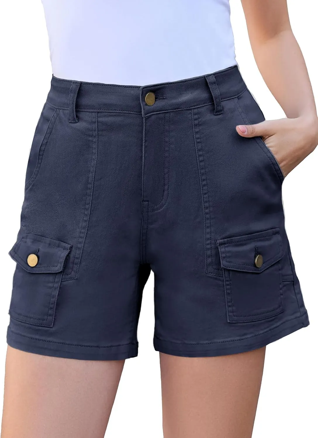 Women Stretchy Cargo Shorts High Waisted Jean Shorts for Women 5 Inch Inseam Summer Denim Shorts Jorts
