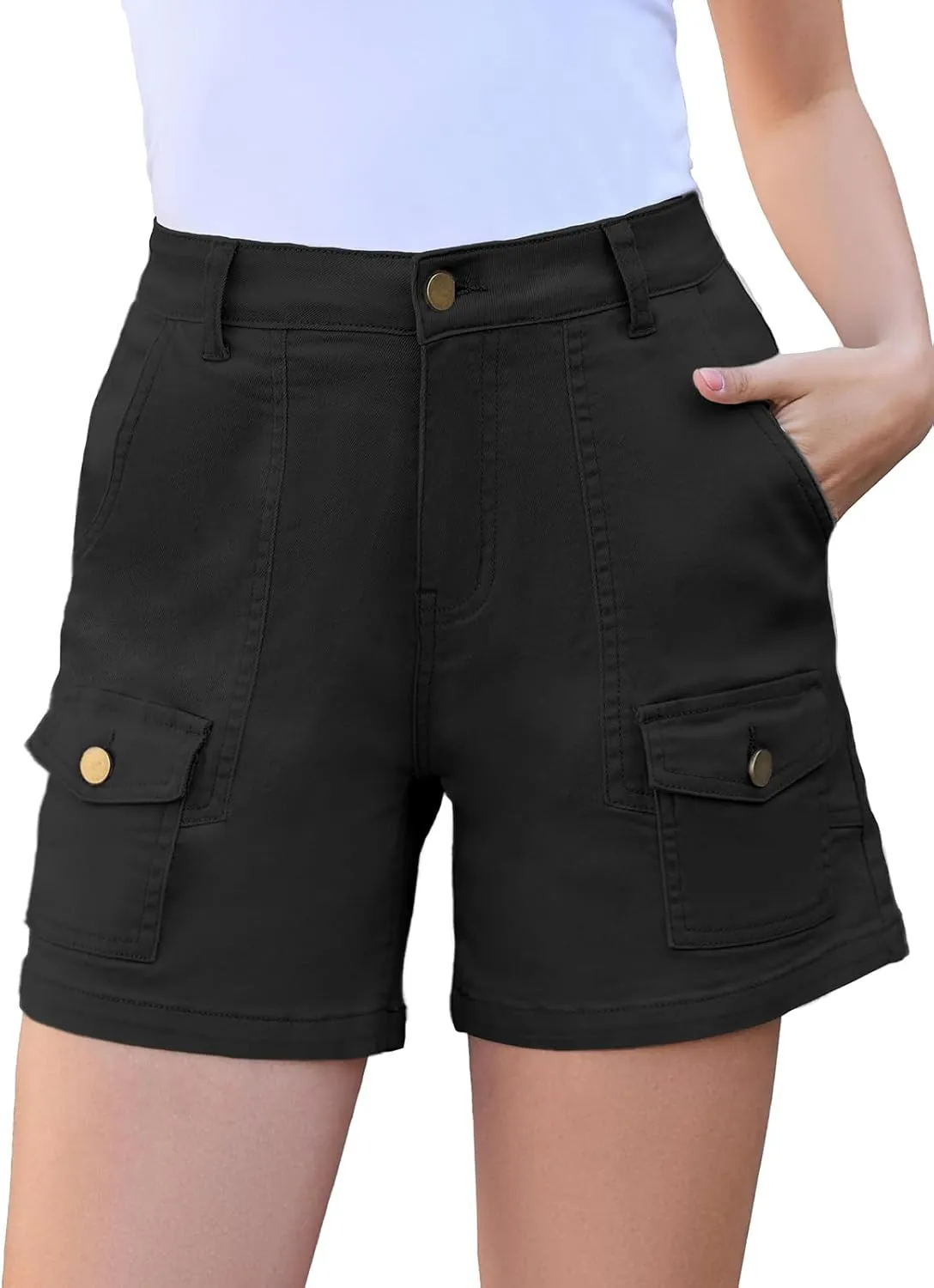 Women Stretchy Cargo Shorts High Waisted Jean Shorts for Women 5 Inch Inseam Summer Denim Shorts Jorts