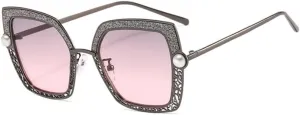Women Sunglasses Pearl Hollow Shades Uv400 Vintage Cat Eye Glasses