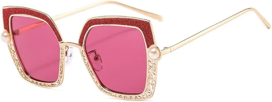 Women Sunglasses Pearl Hollow Shades Uv400 Vintage Cat Eye Glasses