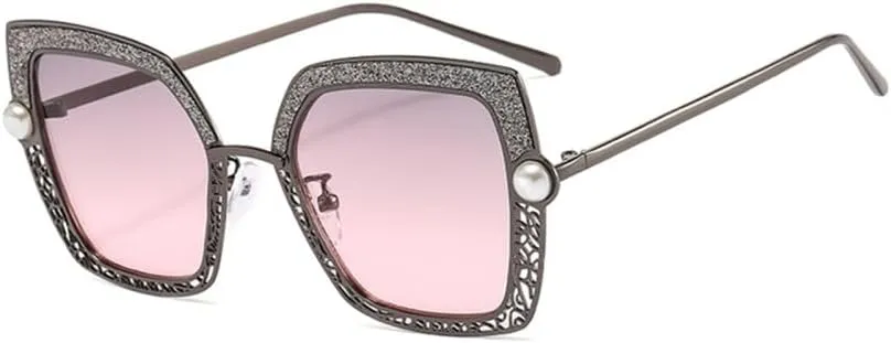 Women Sunglasses Pearl Hollow Shades Uv400 Vintage Cat Eye Glasses