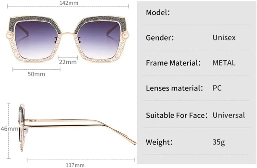 Women Sunglasses Pearl Hollow Shades Uv400 Vintage Cat Eye Glasses