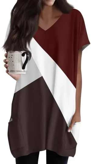 Women Tops V Neck Summer Fashion Clothing Cute Geometric Print Petite Short Sleeve Blouse