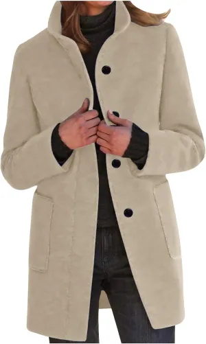 Women Trench Coat Casual Single Breasted Midi Peacoat Trench Coats Fall Winter Wool Coats with Pockets