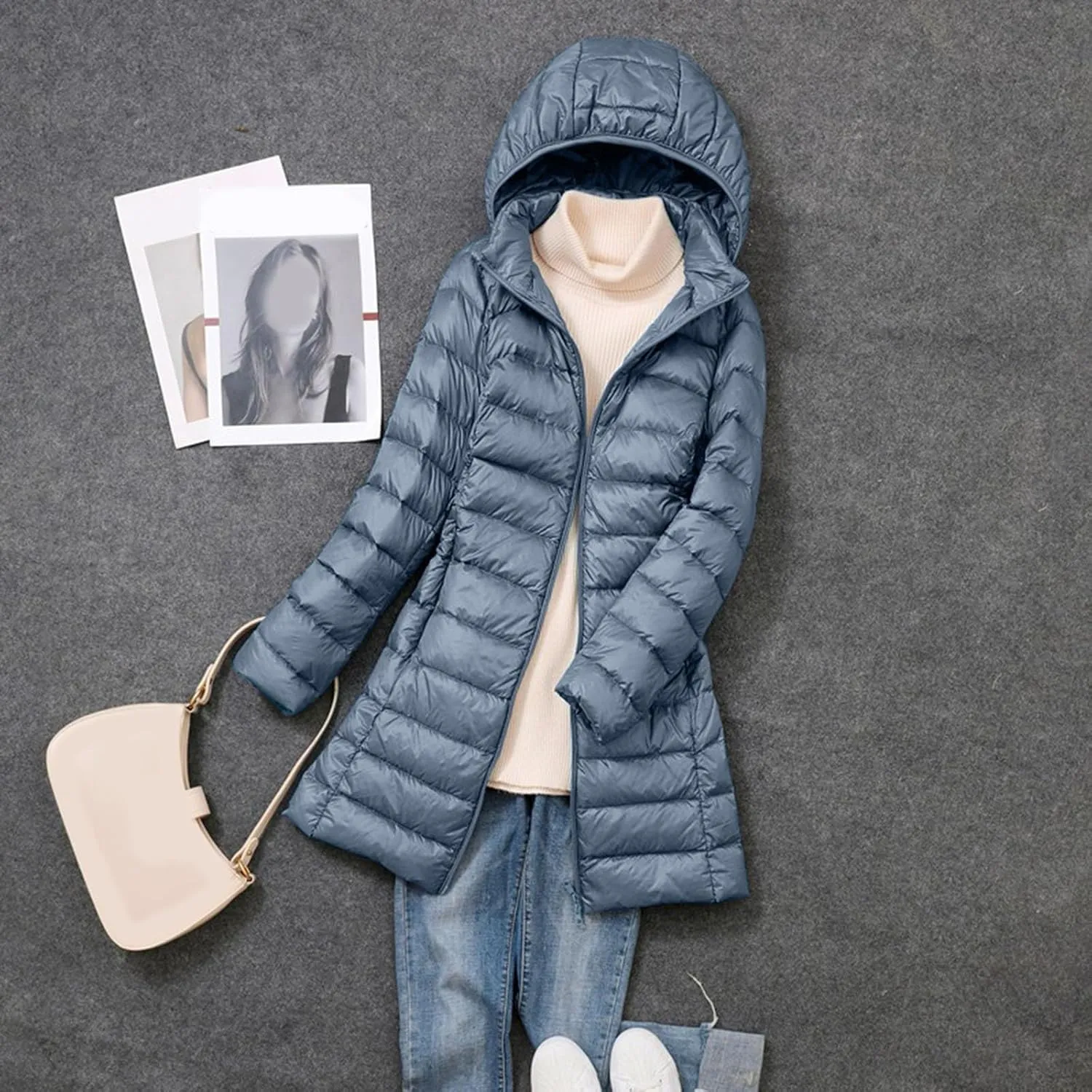 Womens 2024 Classic Plus Size Waterproof Puffer Coat Long Sleeve Hoodless Zipper Outwear Comfort Warm Soft Down Coat