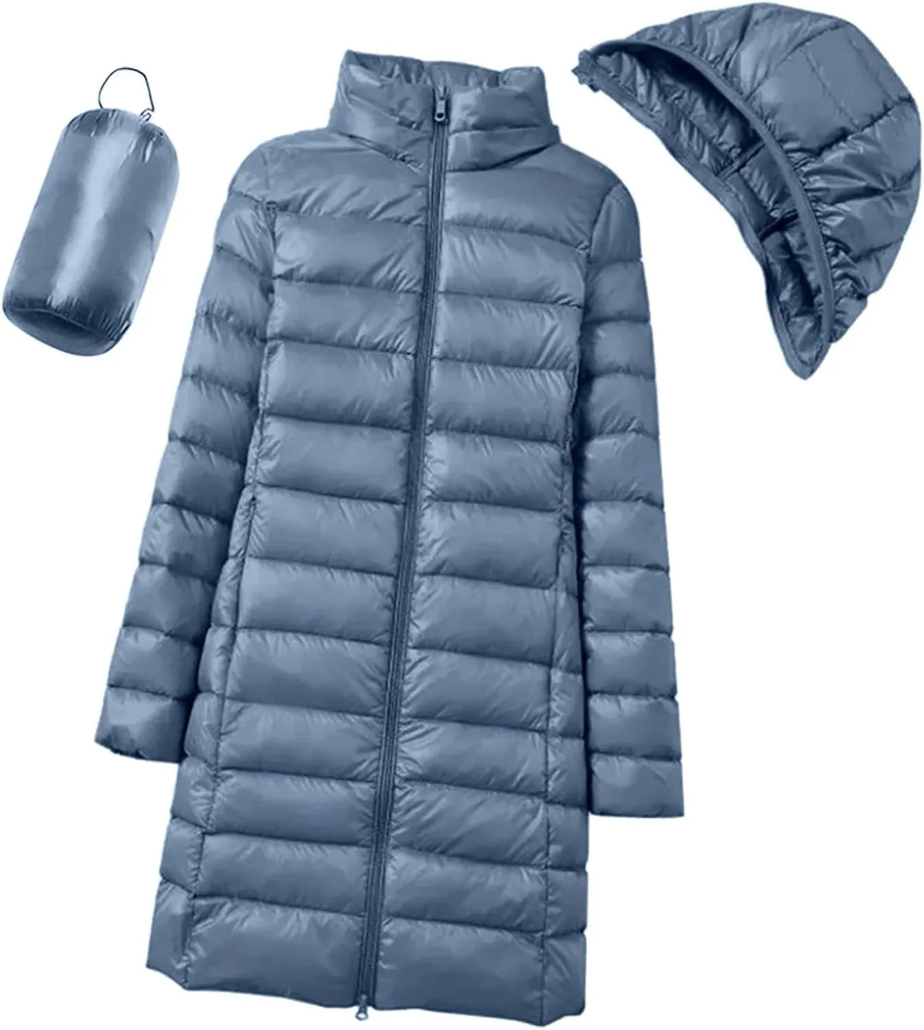 Womens 2024 Classic Plus Size Waterproof Puffer Coat Long Sleeve Hoodless Zipper Outwear Comfort Warm Soft Down Coat