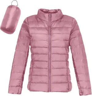 Women's 2024 Packable Puffer Jacket Lightweight Duck Down Short Quilted Down Stand Collar Slim Fit Warm Puffer Coat