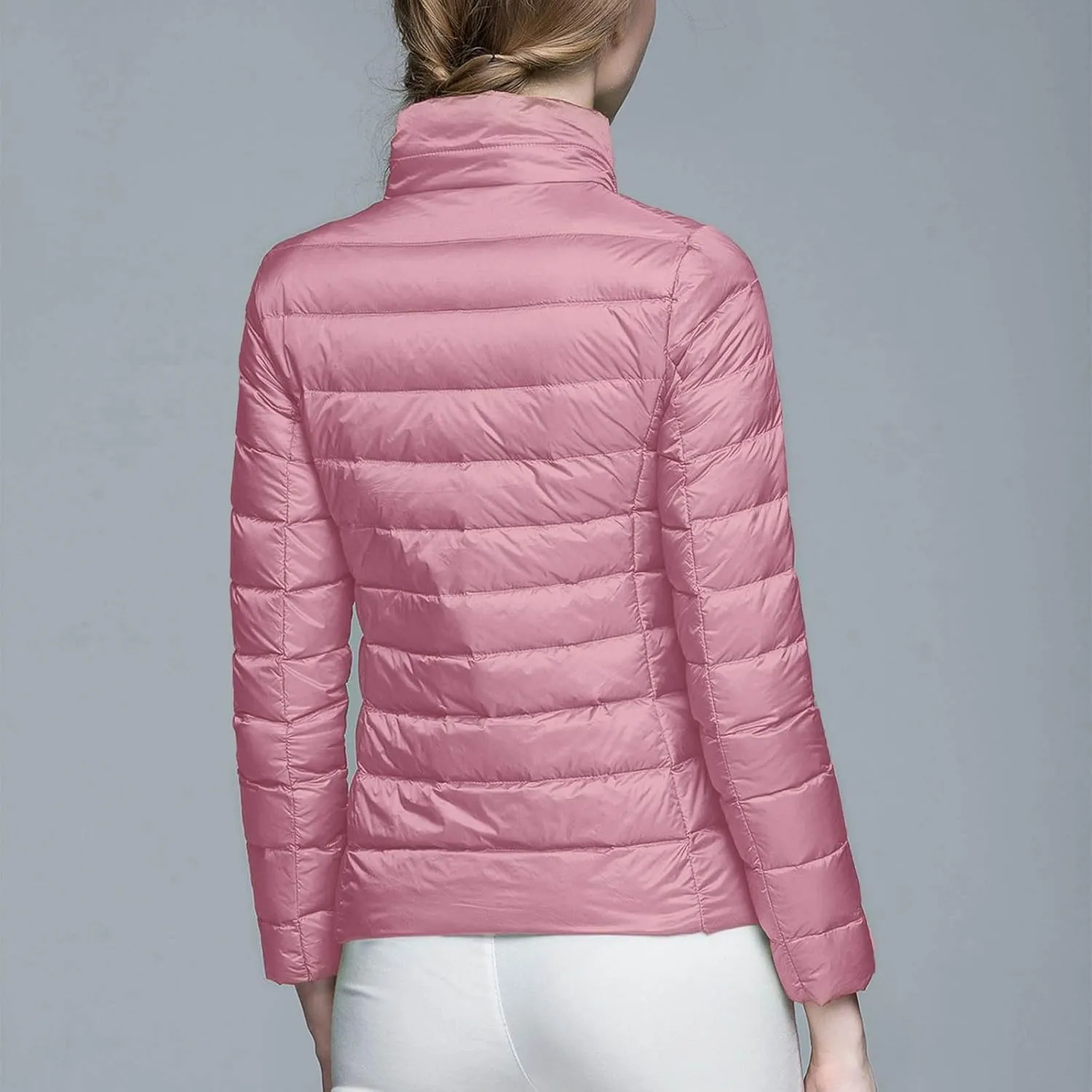 Women's 2024 Packable Puffer Jacket Lightweight Duck Down Short Quilted Down Stand Collar Slim Fit Warm Puffer Coat